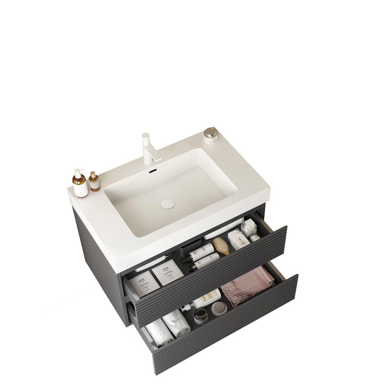 Meuble-lavabo élégant avec lavabo en acrylique haute performance et grand espace de rangement
