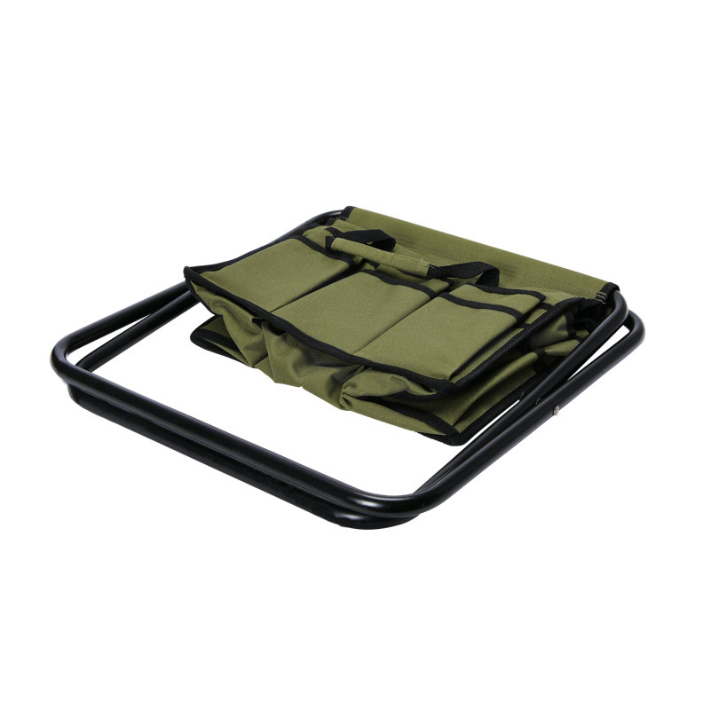 Tabouret en fer avec assise en toile olive, Vert