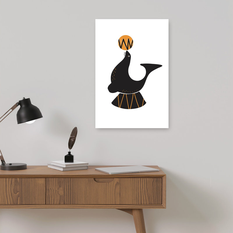 Playful Circus Seal Geometric Playful Whimsical Animal Ocean Wall Art Print 1 Piece Wrapped Canvas Wall Art