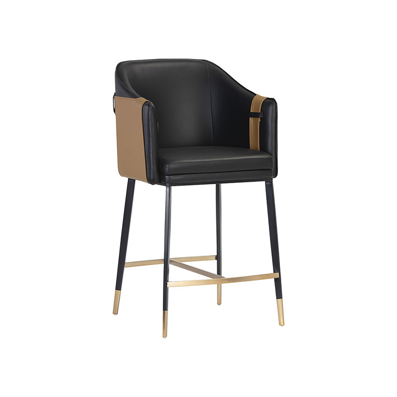 Mullinville Upholstered Counter Stool with Metal Frame, Counter Stool (26.75" Seat Height), Black/Cognac
