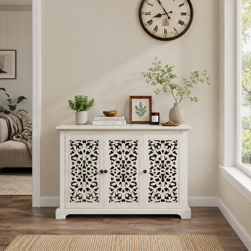 Vintage Antique Carved Sideboard Buffet Cabinet, 3-Door Storage Console Cabinet for Kitchen Dining Living Room