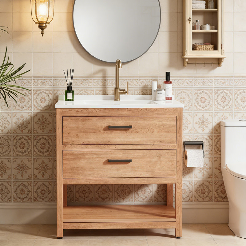 30'' Single Bathroom Vanity With Sink Top, Natural