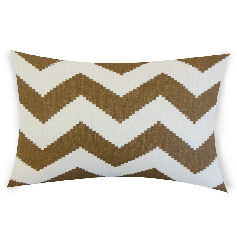 Chevron Feather Linen Reversible Throw Pillow, Brown, 14" H x 48" W