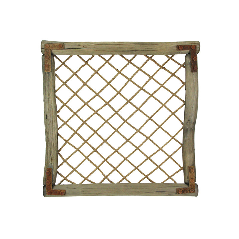 Handcrafted Distressed Wood and Rope Faux Window Frame Wall Art