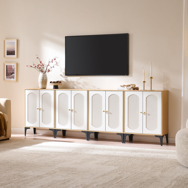 Armoire de rangement cannelée, chêne naturel et blanc, 1 pièce, Natural Oak/White