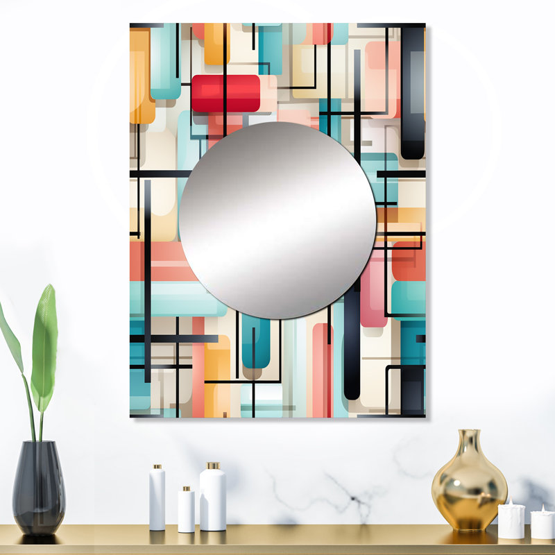 Yago géométrique vert et rose Gridlock - miroir mural décoratif géométrique, miroir moderne, art imprimé en métal