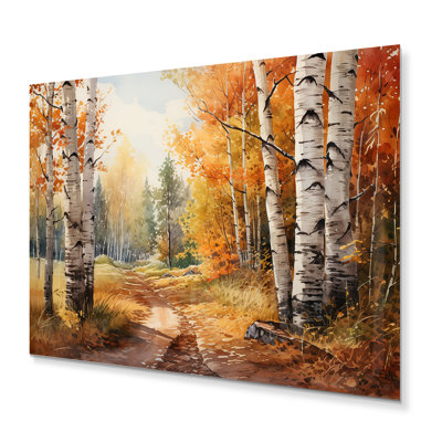 Birch Woods Gilded Pathway III - impression d'art mural en bois de bouleau