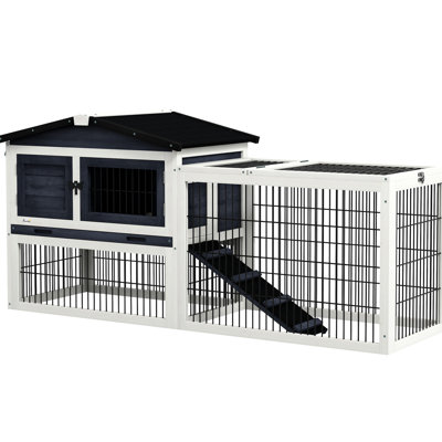 59 po en bois extérieur, 2 niveaux avec toit, plateau amovible et rampe pratique, cage de cage gris foncé, plateau