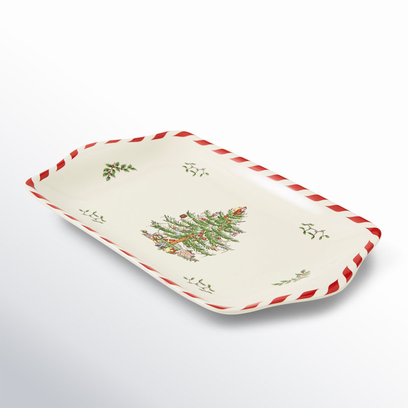 Spode Christmas Tree Peppermint Dessert Tray 12"
