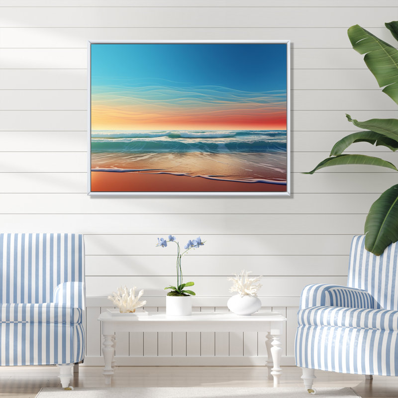 "Coastal Minimalisme" Photo encadrée sur toile, H 34 po x l 44 po x P 1,5 po, Cadre flottant blanc