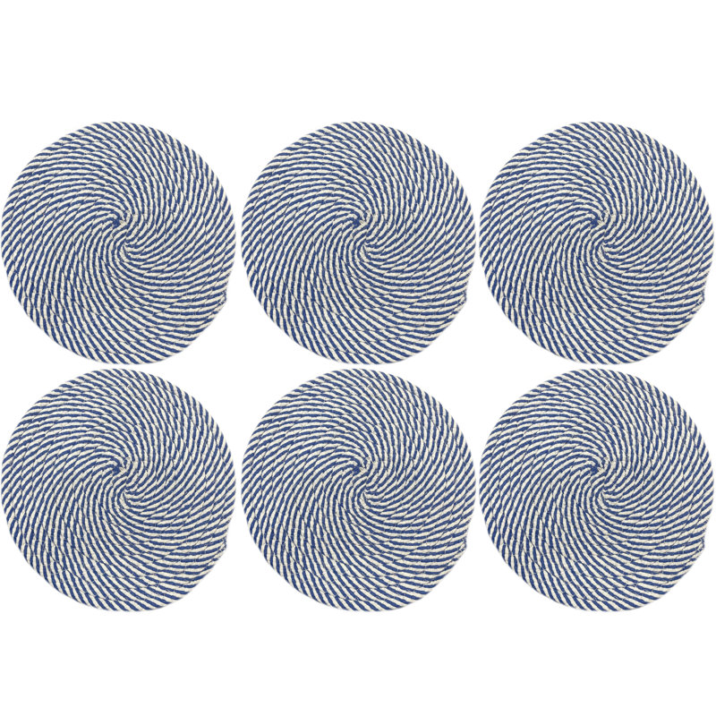 Polyester Round 6 Piece Trivet Set, Blue