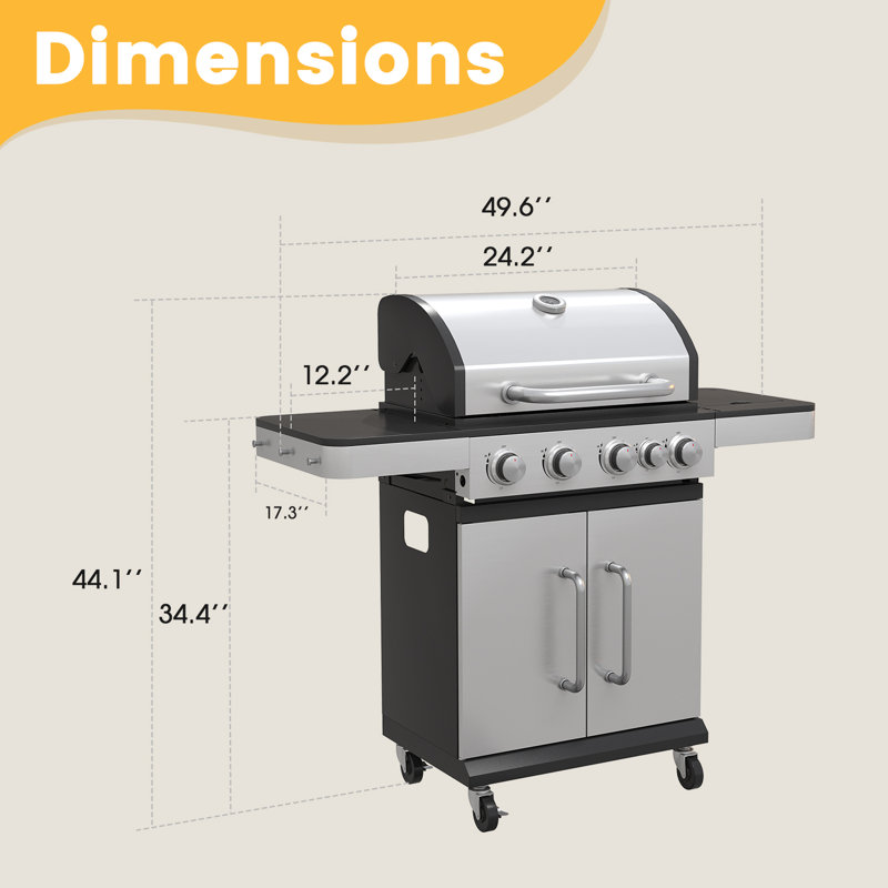 4-Burner Free Standing Liquid Propane 46500 BTU Gas Grill with Side Burner and Cabinet