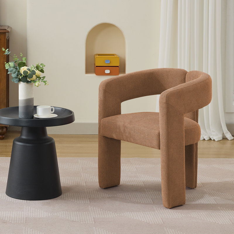 Modern Upholstered Barrel Dining Armchair, Brown