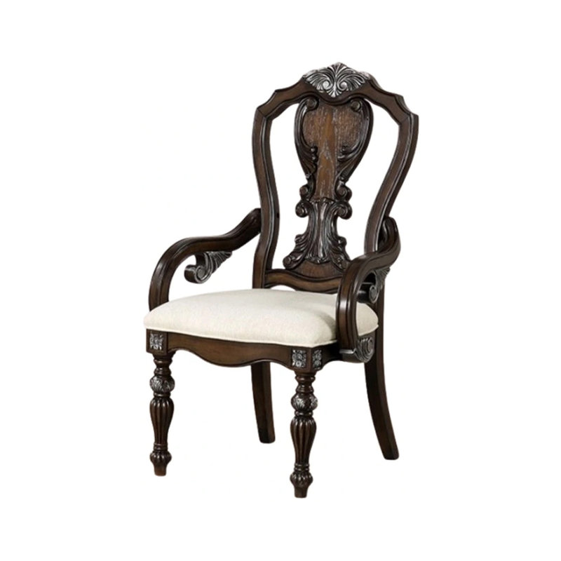 Ensemble de 2 fauteuils de salle à manger Naddy, corbeaux ornés, bois massif brun foncé