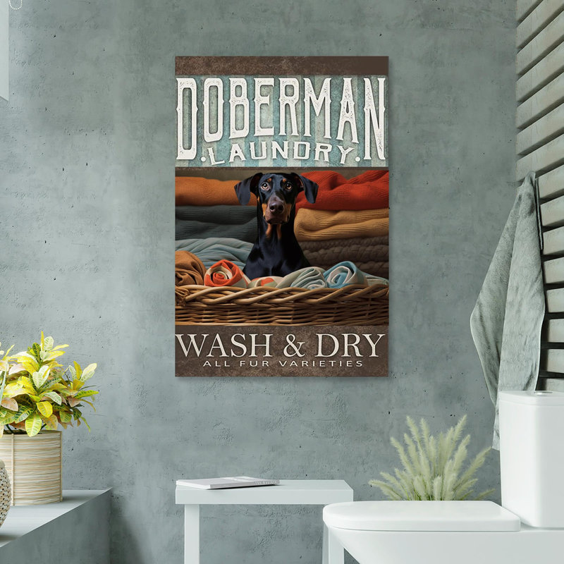 Doberman Laundry - 1 pièce, impression rectangulaire P Doberman Laundry sur toile, impression, H 20 po x l 16 po x P 1,25 po