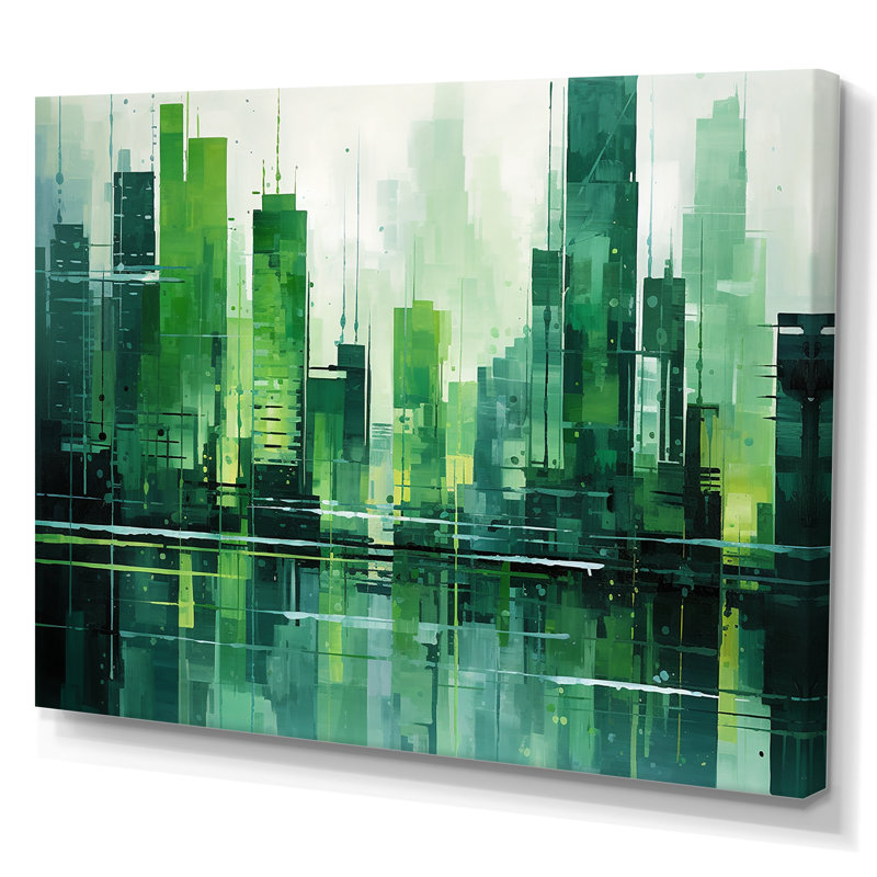 «Emerald Elevations Skyscraper City», reproduction sur toile, Toile tendue, H 12 po x l 20 po