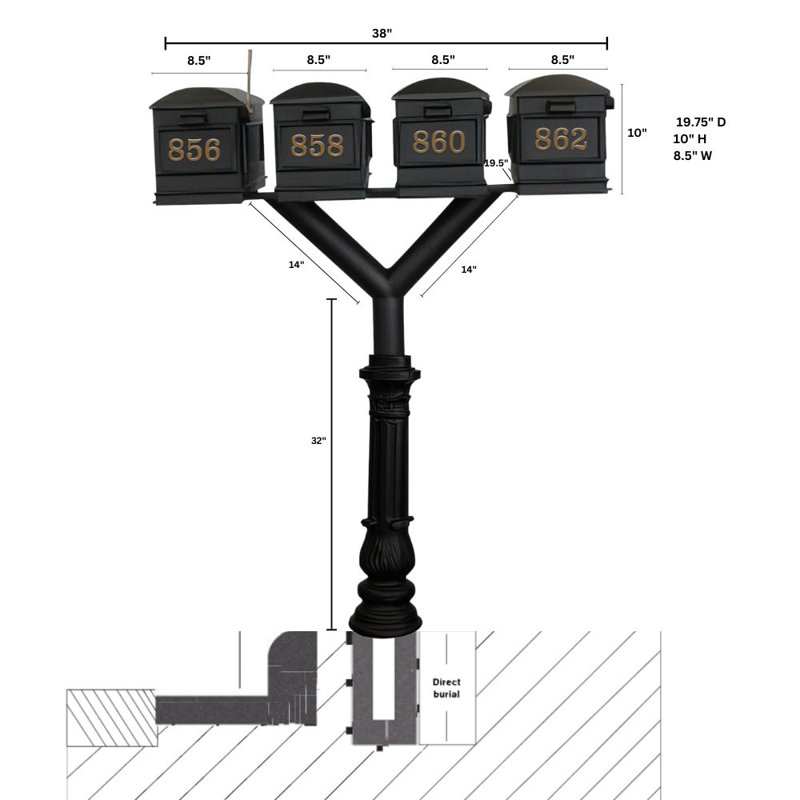 Penfield 72.375'' H Flute Multi-Mount Post, Bronze 1