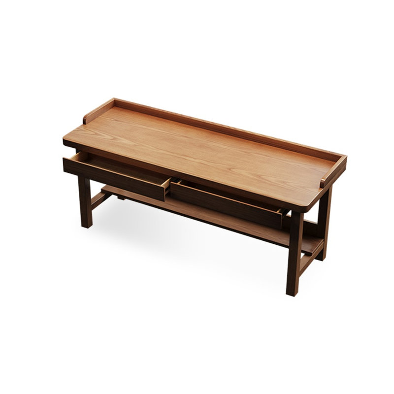 Bureau rectangulaire brun en bois massif avec 2 tiroirs