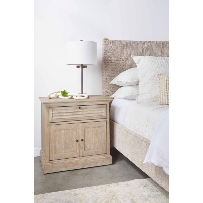Beige Acacia Wood Transitional Nightstand with 1 Drawer