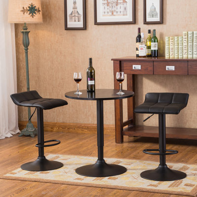 Ensemble de table de bar ronde à hauteur réglable et tabouret de bar pivotant en cuir reconstitué noir