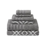 Ensemble de serviettes en jacquard teint en fil et de couleur unie de 6 pièces Oxford Modern Threads – Serviettes de bain, serviettes à main et débarbouillettes en coton peigné à 100 % à séchage rapide et absorbant