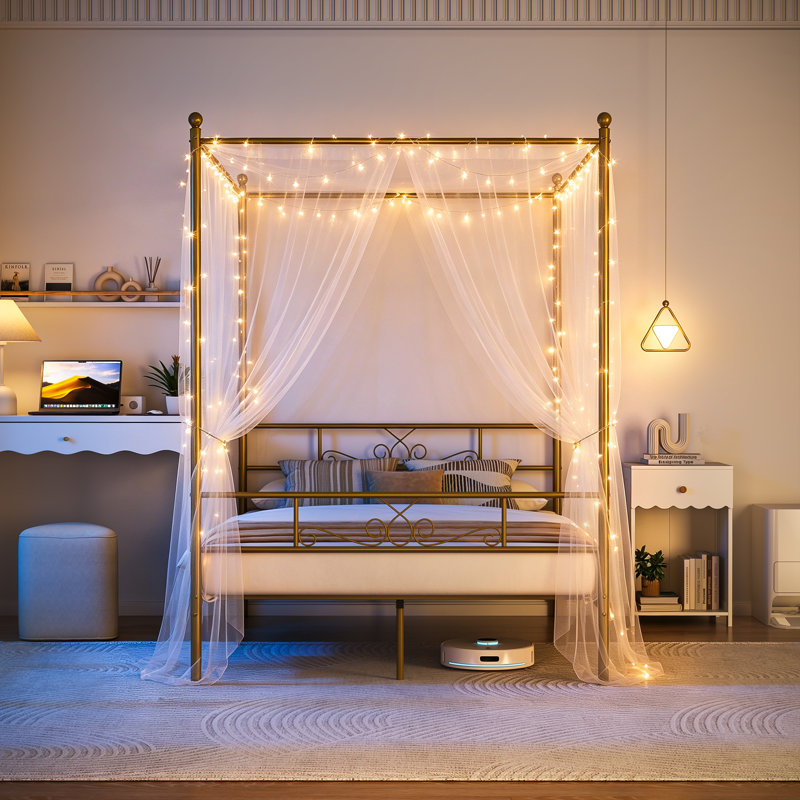 Alex-Jay Metal Canopy Bed, Full / Double, Gold