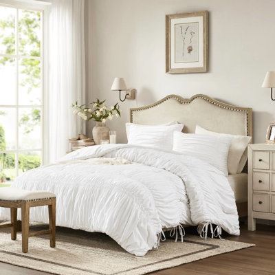 Édredon pour très grand lit 3 pièces, style champêtre, attaches, chic décontracté, microfibre brossée prélavée, confort, rembourrage léger, utilisation à l'année, entretien lavable à la machine dans un style champêtre,