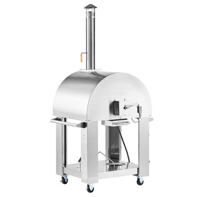 Four à pizza à double carburant pour l'extérieur, four à pizza portatif de 26 po, machine à pizza pour l'extérieur à granules et à gaz avec pierre à pizza en cordiérite épaisse, facile à déplacer avec roulettes, pour le camping et la cour arrière