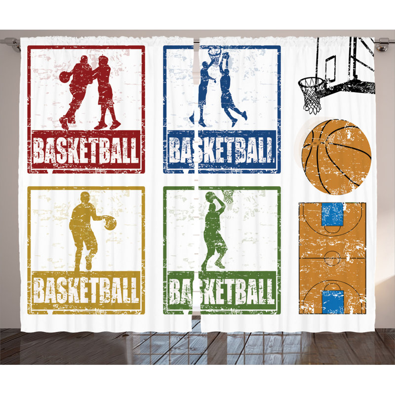 Basketball Semi-Sheer Rod Pocket Curtain Panels, 54" x 84"