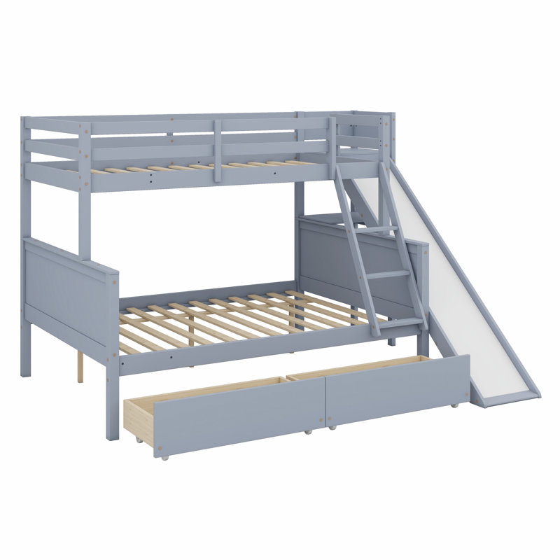 Bunk Bed With Drawers, Slide, Shelves, Ladder, Gray