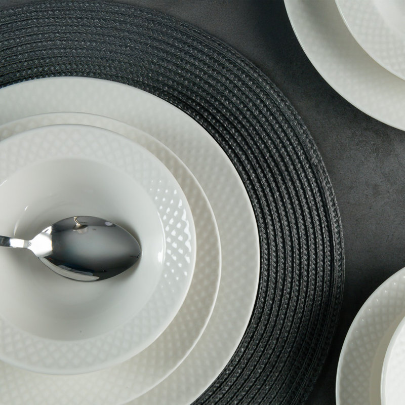 Elegant 24-Piece Dinner Set, White 100% Porcelain | Includes 6 Service Plates (9.8 x 9.8 in), 6 Cake Serving Plates (7.5 x 7.5 in), 6 Plates (7.5 x 7.5 in), 6 Bowls (5.5 x 5.5 in) | Dishwasher & Microwave Safe, Perfect for Entertaining