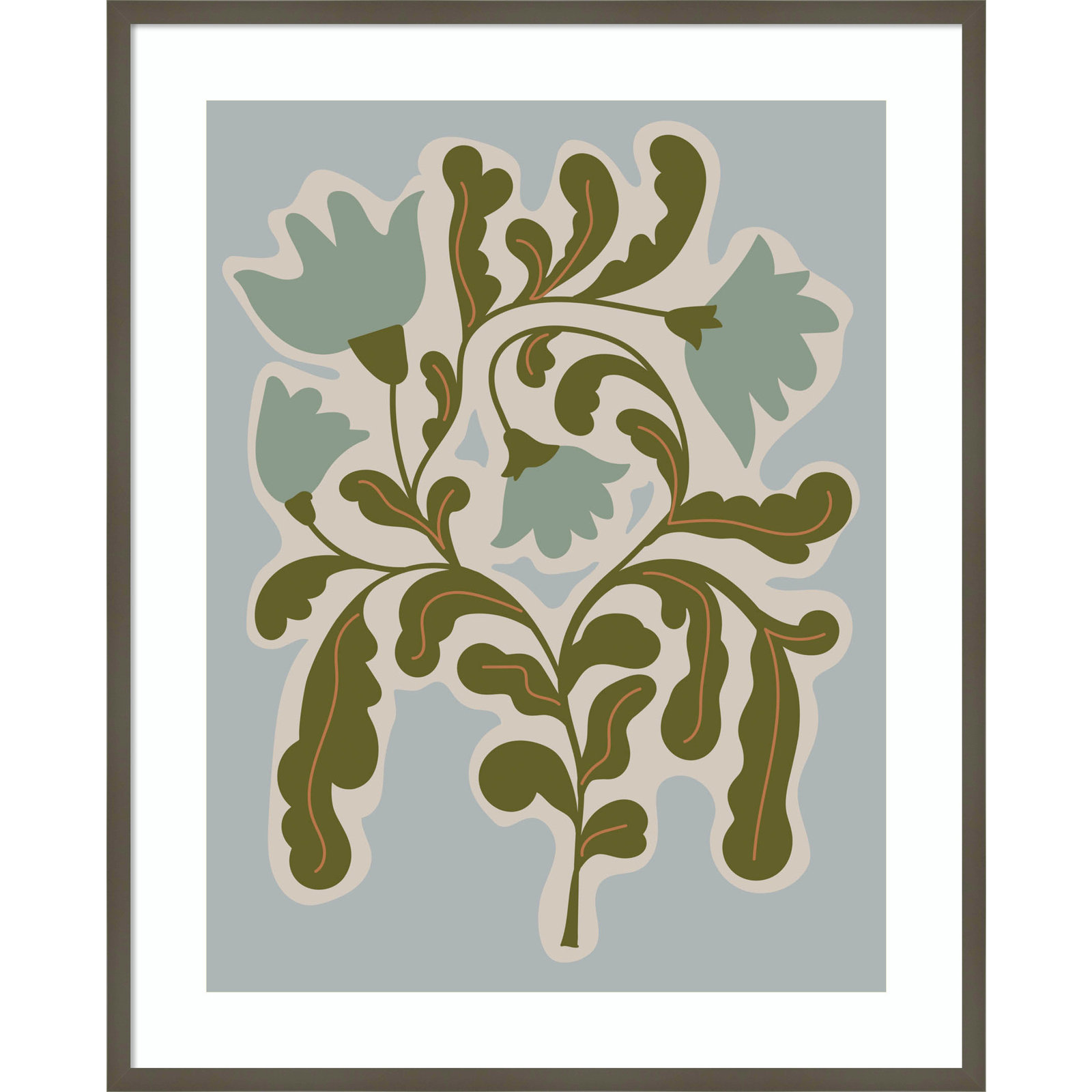 Expressive Abstract House Plant Blue Print, 41" H x 33" W x 1" D, Gray