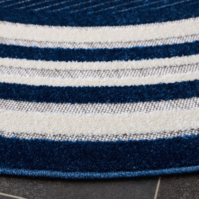 Adhamh 303 Area Indoor/Outdoor Area Rug In Blue / Ivory, Round 6'7"