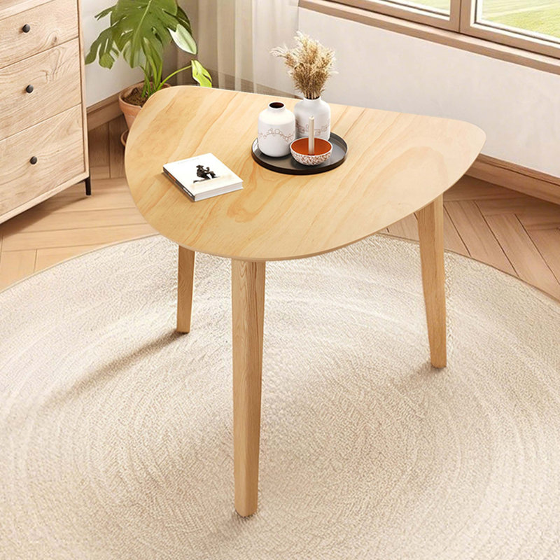 Modern Triangular Wood Side Table with Sturdy Legs for Small Spaces, Natural