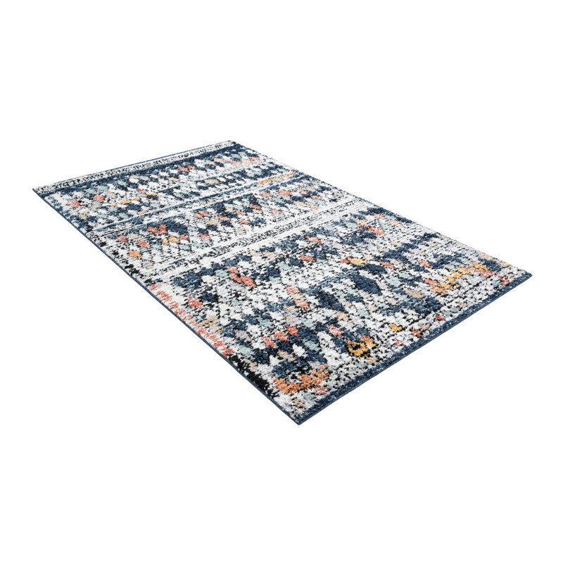 Allenvale Southwestern Navy Blue/Beige Area Rug, Rectangle 6'1" x 9'