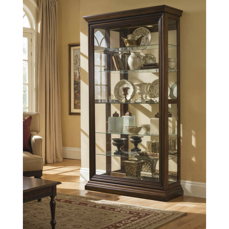 Goode Edwardian 5 Shelf Sliding Door Curio Cabinet in Oak Brown