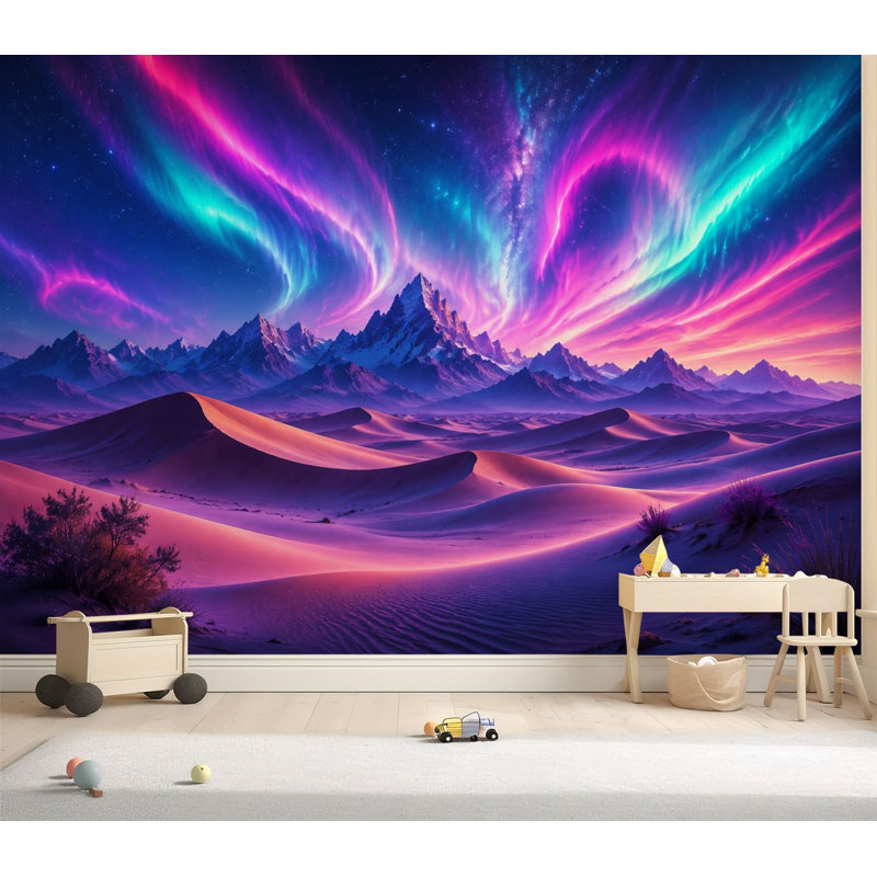 Papier peint adhésif autocollant vibrant pour décoration murale Aurora Majestic Desert Mountains, L 69 po x l 96 po