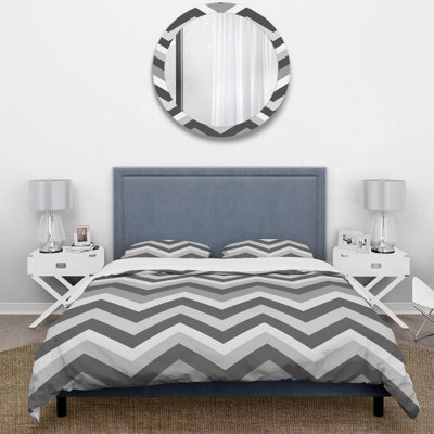Ensemble de housse de couette à chevrons gris I - Midcentury