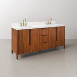Sequoia 72 In. Double Sink Whitebrook Quartz Countertop Bath Vanity in Mango Wood With Gold Faucet
