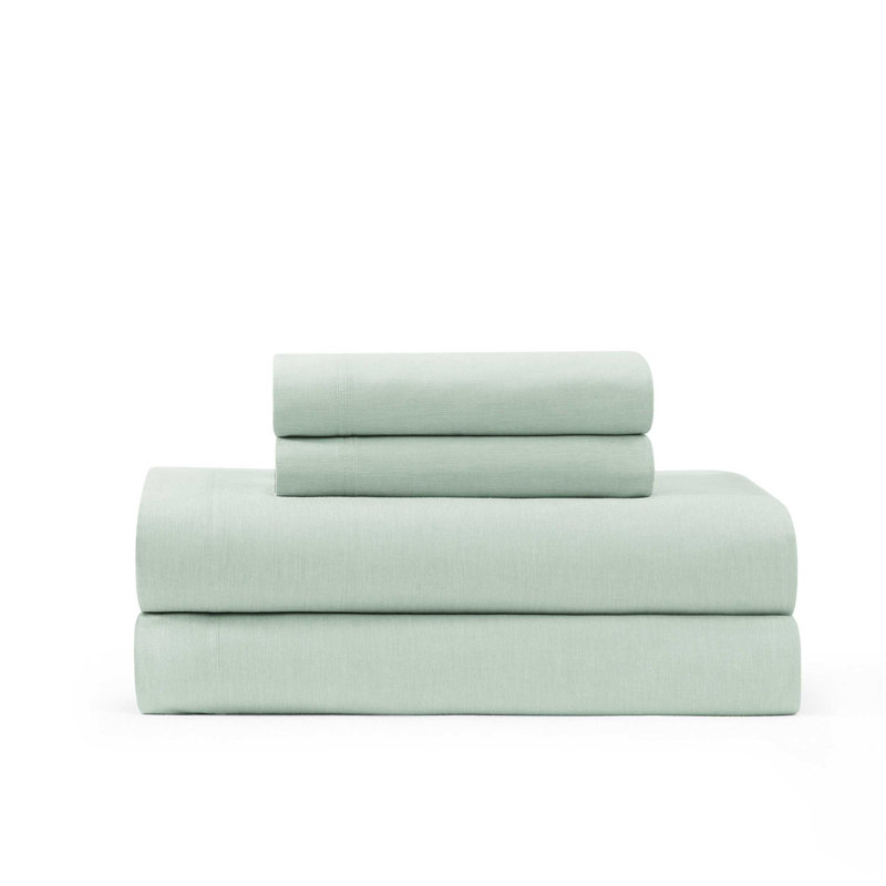 Ensemble de draps en coton Tommy Hilfiger, Vert, Ensemble de draps pour lit simple TG avec 3 pièce