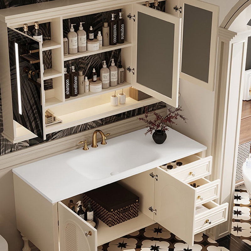 Armoire de salle de bain style rétro français, Blanc cassé