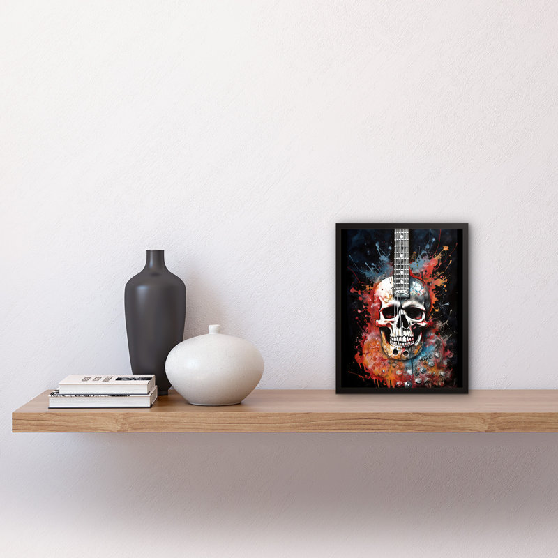Electric Skull Guitar Death Metal Music Concept Splatter - Single Picture Frame Print