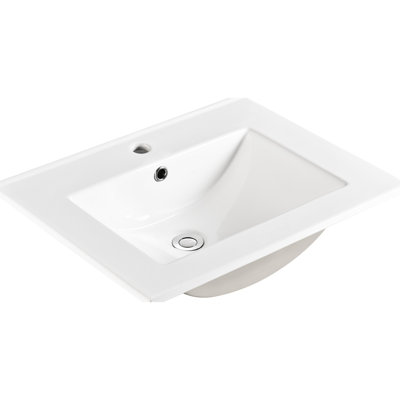 Lavabo en céramique de 61 cm (24 po) pour comptoir de salle de bain - Blanc brillant, 16,9 cm (6,64 po) de hauteur, 46,2 cm (18,16 po) de largeur, 11,4 kg (25,16 lb) - Lavabo de comptoir durable, fabrication exquise, profondeur de 60,7 cm (23,91 po), épaisseur de 2 cm (0,81 po)