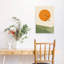«Serene Sunset Flight Abstract Geometric Minimalist Bird Landscape Mountain», reproduction d'art murale-129970082