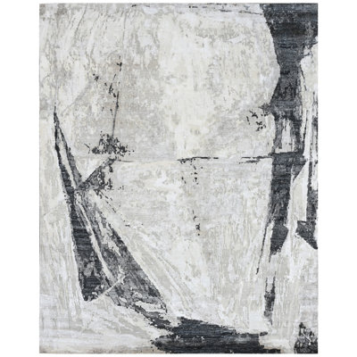 Hand Knotted Area Rug in Ivory And Black