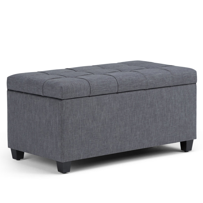 Slate Gray Tufted Wood Bench Ottoman with Interior Storage