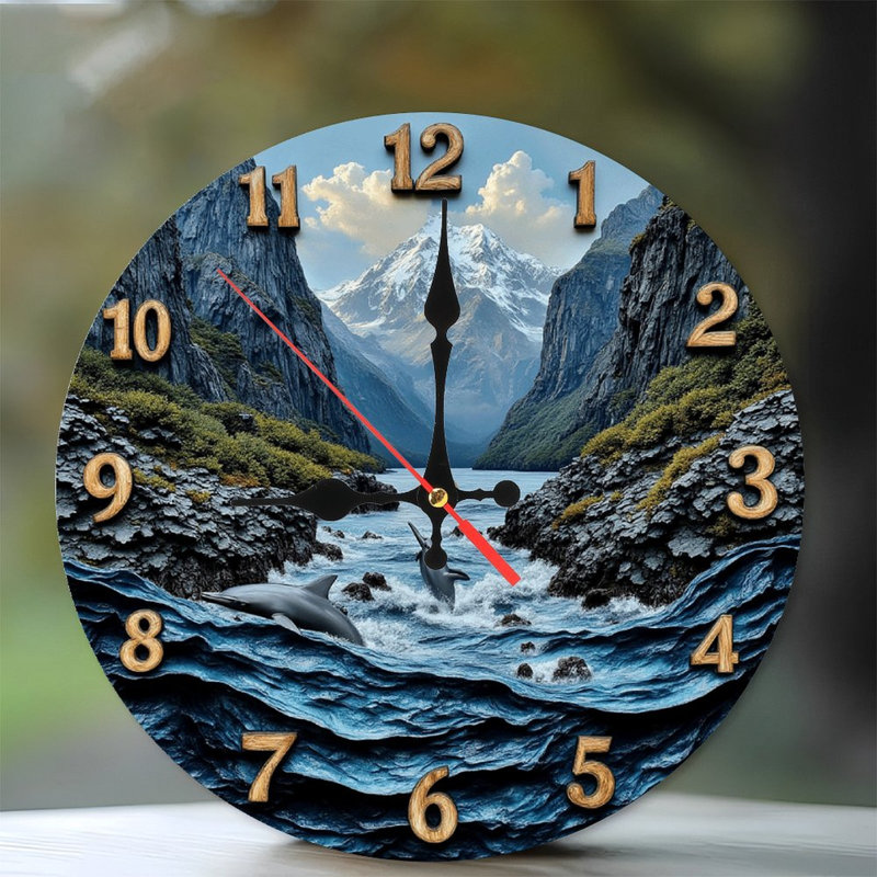 Horloge murale Mountain Ocean Dolphins