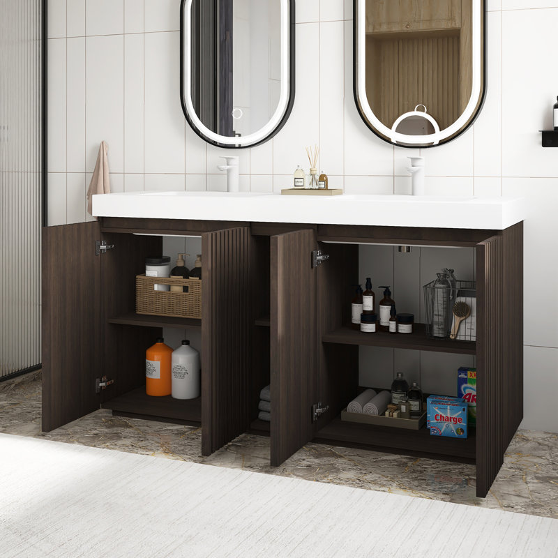 Meuble-lavabo de salle de bain avec lavabo, grand meuble-lavabo autoportant pour salle de bain moderne, lavabo une pièce blanc sans drain ni robinet