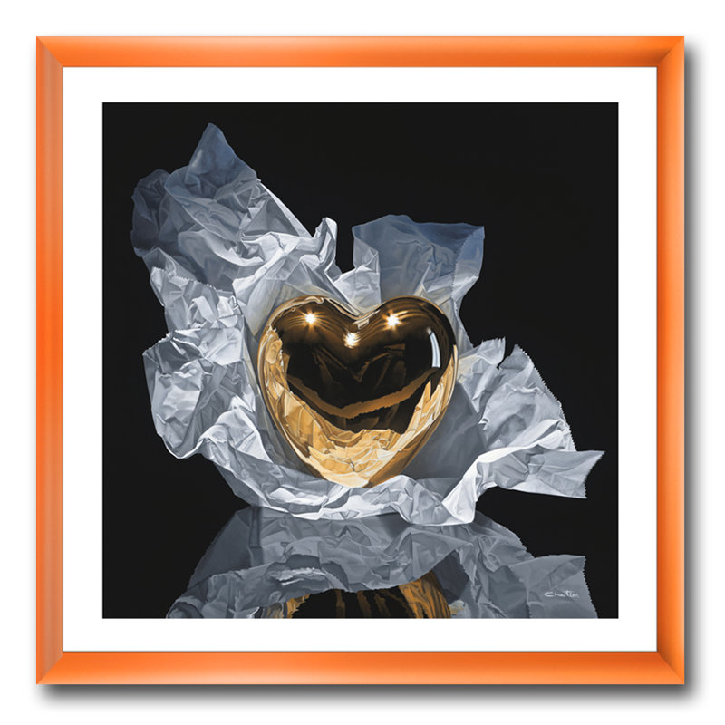 Abstrait, reproduction d'art sur toile, cœur doré, Orange, H 16 po x l 16 po