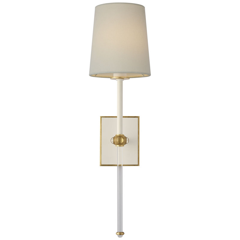 Julie Neill Lucia 21" Cordless Sconce with Linen Shade, Matte White/ Crystal